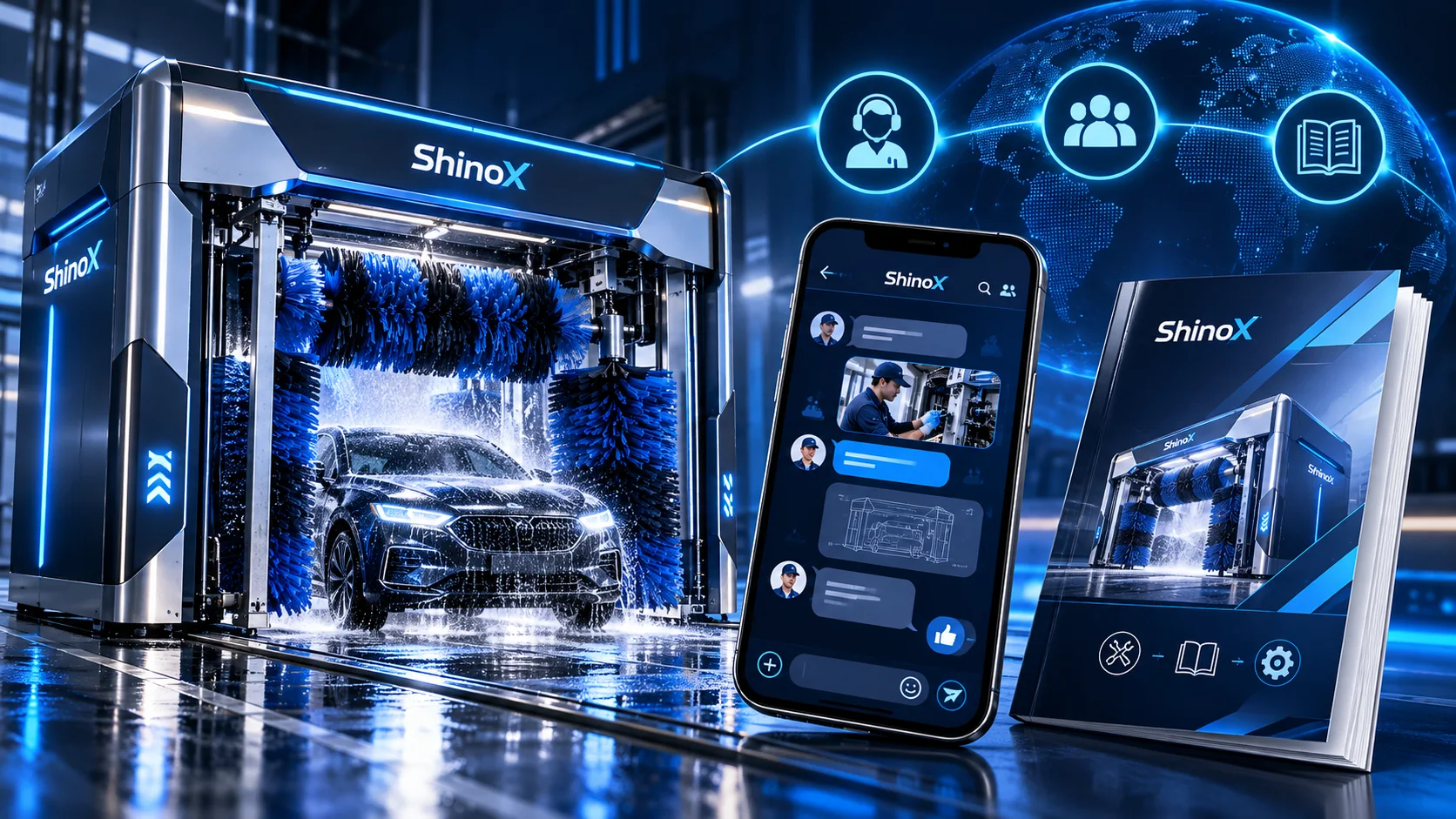 ShinoX 洗車設備、手機支援與開店輔導手冊形象圖